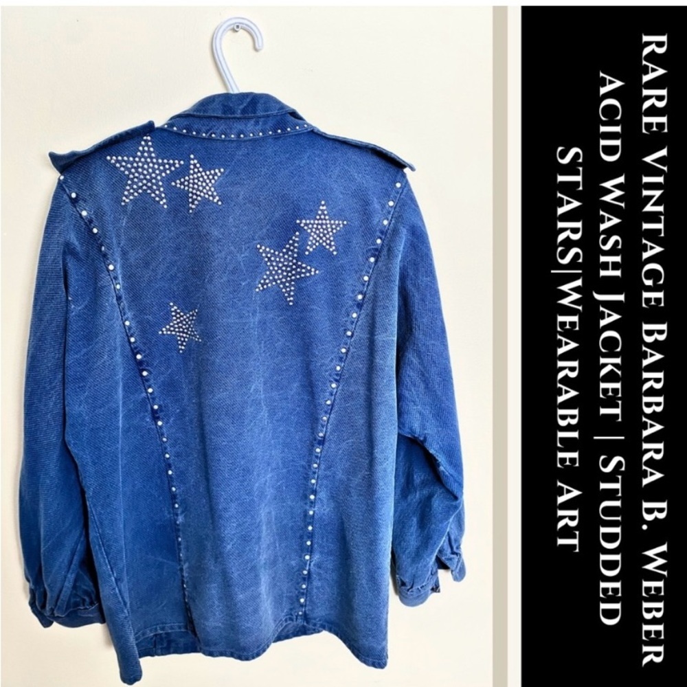 RARE Vintage 80s Barbara B. Weber Acid Wash Jacket | Studded STARS|Wearable Art - Picture 2 of 7